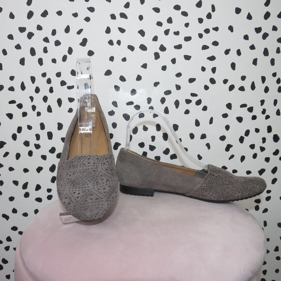 BareTraps Shoes - Baretraps Taupe Evey Laser Cut Perforated Faux Suede Flats